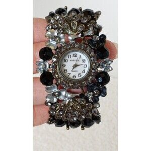 Unique Marysol Peacock Rhinestone Watch Clamper Bracelet 7.5 " New Battery WORKS